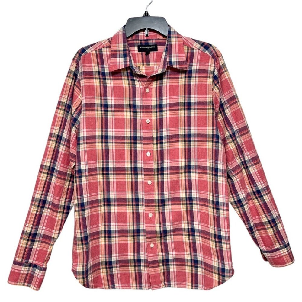 Banana Republic Slim Fit Red Plaid Long-Sleeve Button-Up Shirt 100% Cotton Size